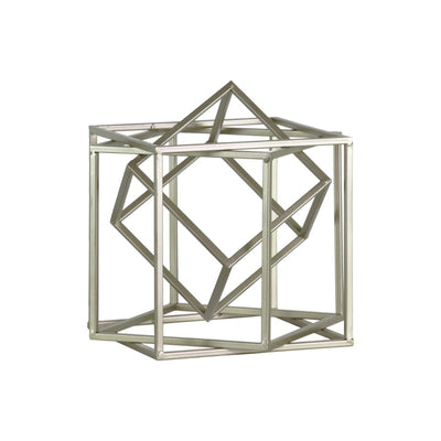 Metal Cube Abstract Sculpture in Silver Finish