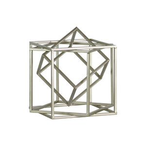 Metal Cube Abstract Sculpture in Silver Finish