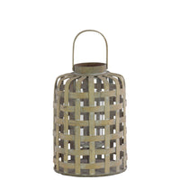 Wood Round Lantern with Lattice Design Body and Handle, Tan Brown