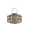 Wood Low Round Lantern with Lattice Design Body and Handle, Brown