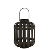 Wood Round Lantern with Lattice Design Body and Handle, Black