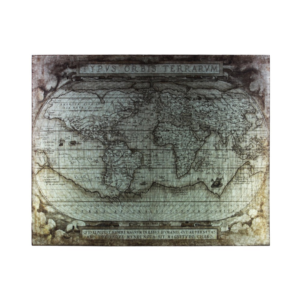 Metal Etched Painting of "Tyous Orbis Terrarum" Map, Galvanized Gray