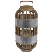 Wood Round Tall Lantern with Lattice Design Body and Handle, Brown