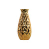 Ceramic Round Bellied Vase with Embossed Wave Design Body, Gold