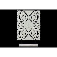 Wood Wide Rectangular Filigree Ornament on Rectangular Stand, White