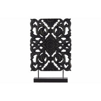 Wood Tall Rectangular Filigree Ornament on Rectangular Stand, Black