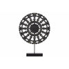 Wood Round Buddhist Wheel Ornament on Rectangular Stand in SM Matte Finish, Black