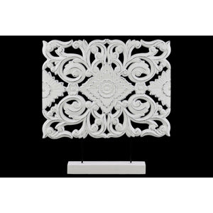 Wood Wide Rectangular Filigree Ornament on Rectangular Stand in Matte Finish, White