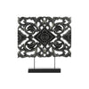 Wood Wide Rectangular Filigree Ornament on Rectangular Stand in Matte Finish, Black