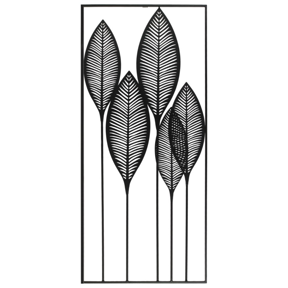 Metal Veined Leaves Wall Decor in Portrait Orientation, Black