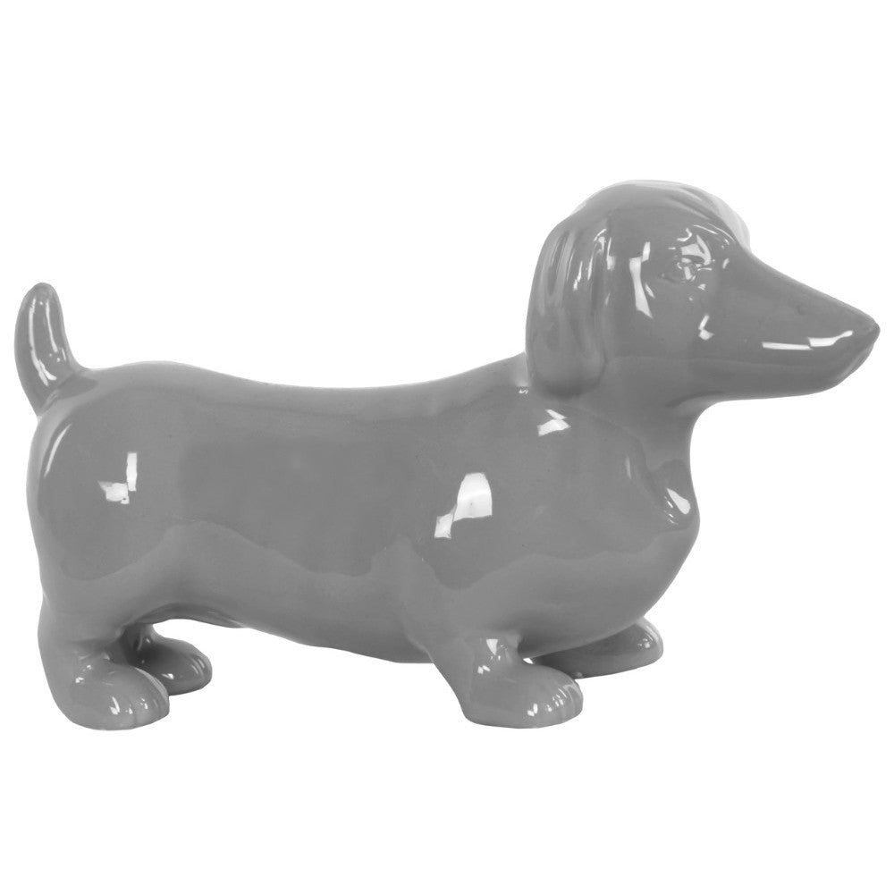 Ceramic Standing Dachshund Dog Figurine, Glossy Gray