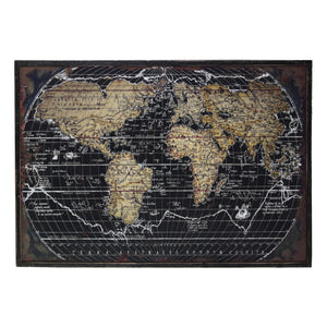 Wooden Rectangular Gicl?e Print of "World Atlas" Wall Art, Black
