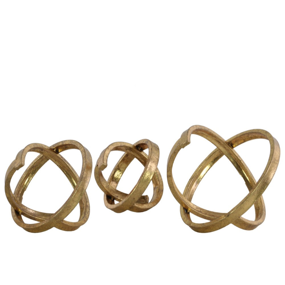 Metal Round Abstract Sculpture, Gold, Set of 3