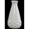 Ceramic Bellied Round Vase with Geometric Pattern, Glossy White
