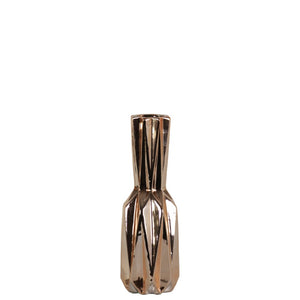 Ceramic Patterned Bottle Vase With Chrome Finish, Small, Rose Gold