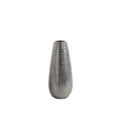 Round Ceramic Vase With Dimpled Pattern, Small, Silver