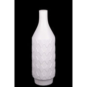 Embossed Diamond Pattern Ceramic Bottle Vase, Medium, White