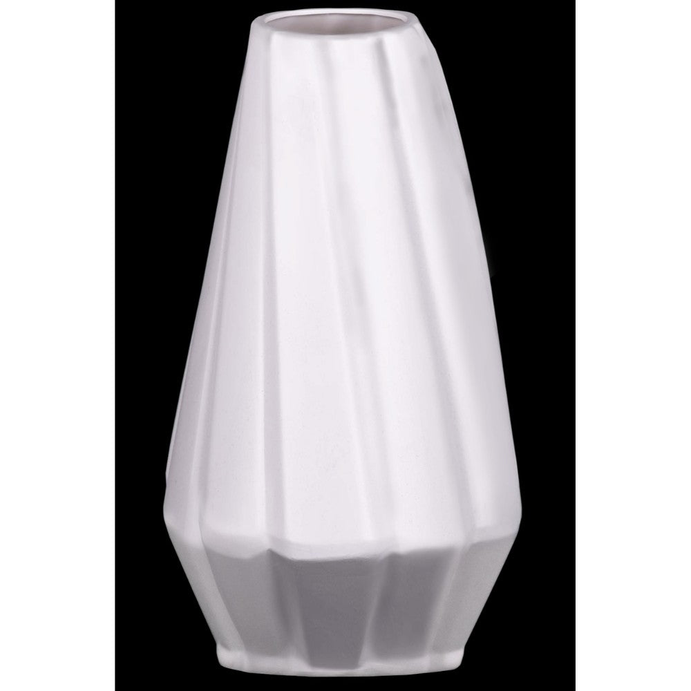 Ceramic Vase With Low Belly And Tapered Bottom, White