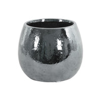 Ceramic Round Vase With Hammered Pattern,  Silver