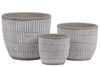 Irregular Stoneware Pot With Embossed Lattice Rectangle Design, Set of 3, White