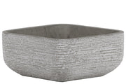 Cement Broomed Finish Low Square Pot With Tapered Bottom, Light Gray