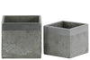 Square Cemented Flower Pot With Silver Banded Rim Top, Set of 2, Gray