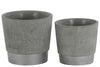 Round Cemented Flower Pot  On Silver Banded Rim Base, Set of 2, Gray