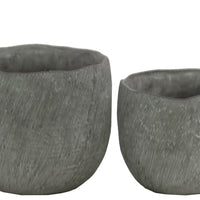 Distressed Round Cemented Flower Pot With Tapered Bottom, Set of 2, Gray