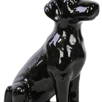 Sitting Hound Dog Figurine In Ceramic, Glossy, Black