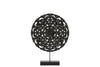 Floral Patterned Round Wooden Wheel Ornament On Rectangular Stand, Small, Black