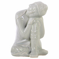 Ceramic Sitting Buddha Figurine With Rounded Ushnisha, Gray