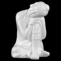 Ceramic Sitting Buddha Figurine With Rounded Ushnisha, Glossy White