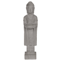 Ceramic Standing Buddha Figurine with Holding Bowl on Base, Gray