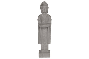 Ceramic Standing Buddha Figurine with Holding Bowl on Base, Gray