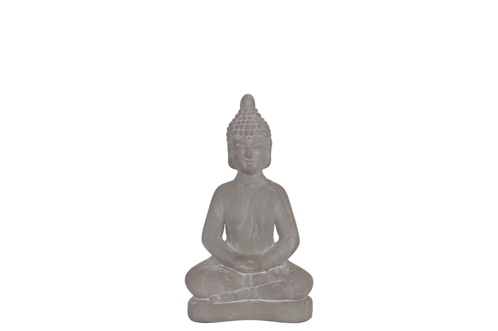 Ceramic Meditating Buddha Figurine With Rounded Ushnisha, Small, Gray