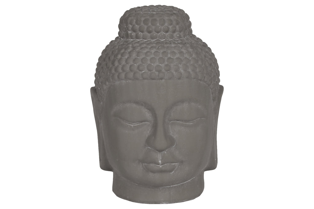 Ceramic Buddha Head Figurine With Rounded Ushnisha, Gray