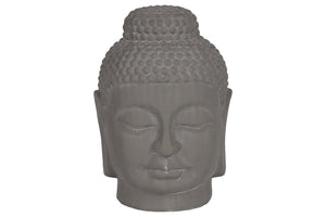 Ceramic Buddha Head Figurine With Rounded Ushnisha, Gray