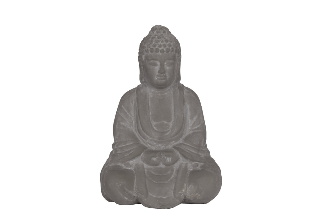 Ceramic Meditating Buddha Figurine With Rounded Ushnisha, Gray