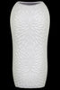 Ceramic Tall Engraved Leaf Design HalfCircle Vase, Large, White