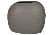 Ceramic Short Irregular Vase With Combed Design, Gray