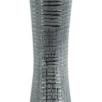 Ceramic Trumpet Mouth And Flared Bottom Ribbed Vase, Distressed Silver Finish