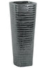 Ceramic Tall Tapered Bottom Ribbed Design Vase, Distressed Silver Finish