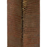 Ceramic Tall Square Ribbed Design Vase In Distressed Copper Finish