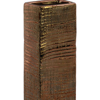 Ceramic Tall Rectangular Ribbed Design Vase, Small, Distressed Copper Finish