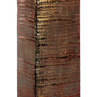 Ceramic Tall Rectangular Ribbed Design Vase, Large, Distressed Copper Finish