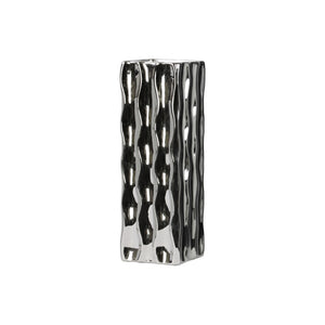 Dazzling Square Shape Ceramic Vase, Large, Silver