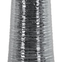 Round Ceramic Vase With Combed Design, Large, Silver