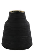 Round Ceramic Vase With Combed Design, Small, Black