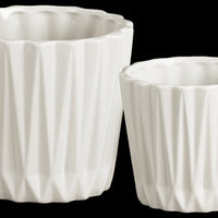 Round Ceramic Vase With Ribbed Pattern, Set of 2, White