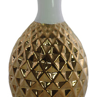 Round Ceramic Belied Vase with Engraved Diamond Pattern, Chrome Gold